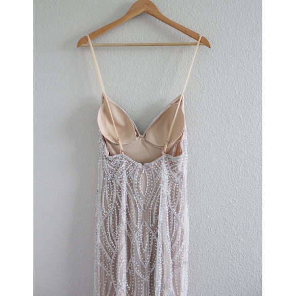 Luxe of a Lifetime Beige Beaded Mermaid Maxi Dress - Picture 9 of 13